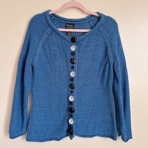 Pur Women's Blue Cardigan with Black‎ Buttons med
